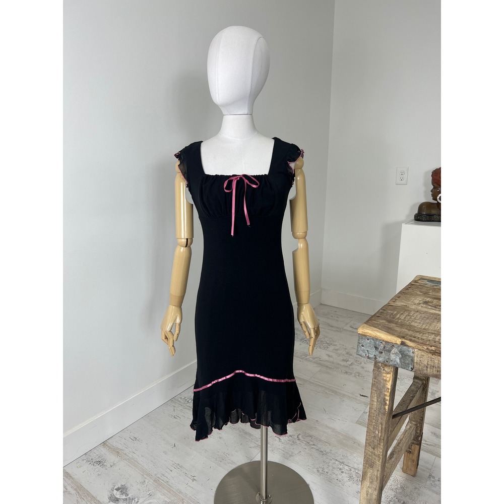 Speechless Y2K Black Pink Mesh Hi Lo Milkmaid Dress Ruffle Ribbon Bow Gothic